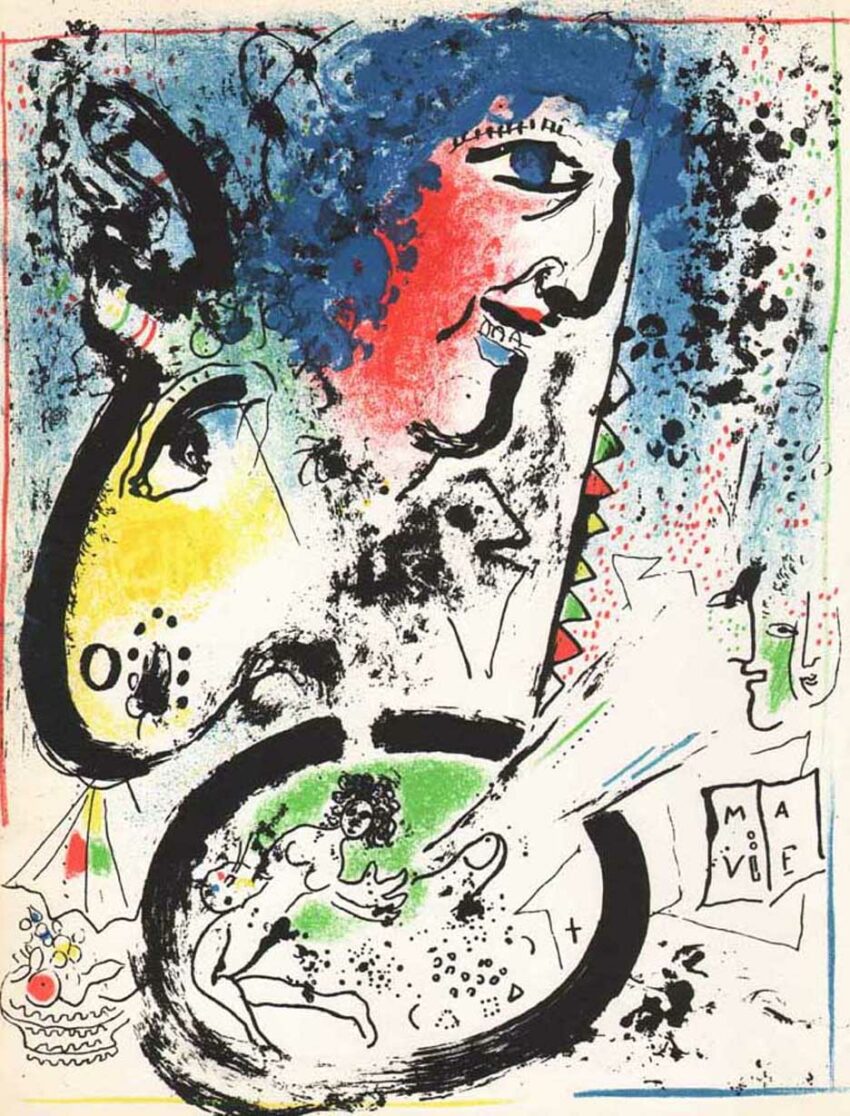 1960 Marc Chagall Original Lithograph Auto Portrait