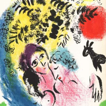 1960 Marc Chagall Original Lithograph Les Amoureux au Soleil Rouge