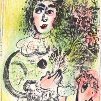 1963 Chagall Original Lithograph The Clown with Flowers