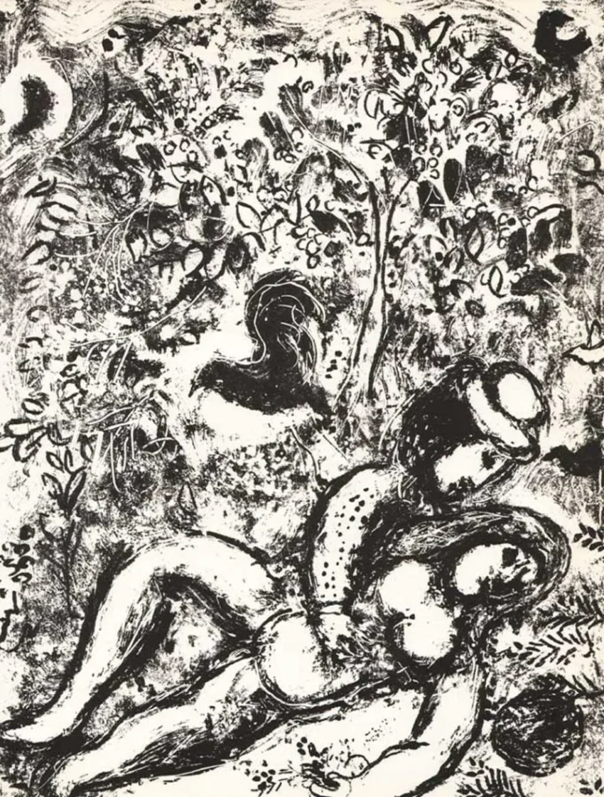 1963 Marc Chagall Original Lithograph The Pair in a Tree