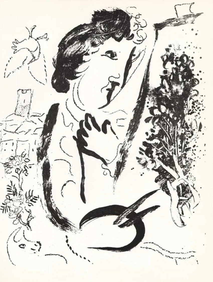 1963 Marc Chagall Original Lithograph In front of the picture