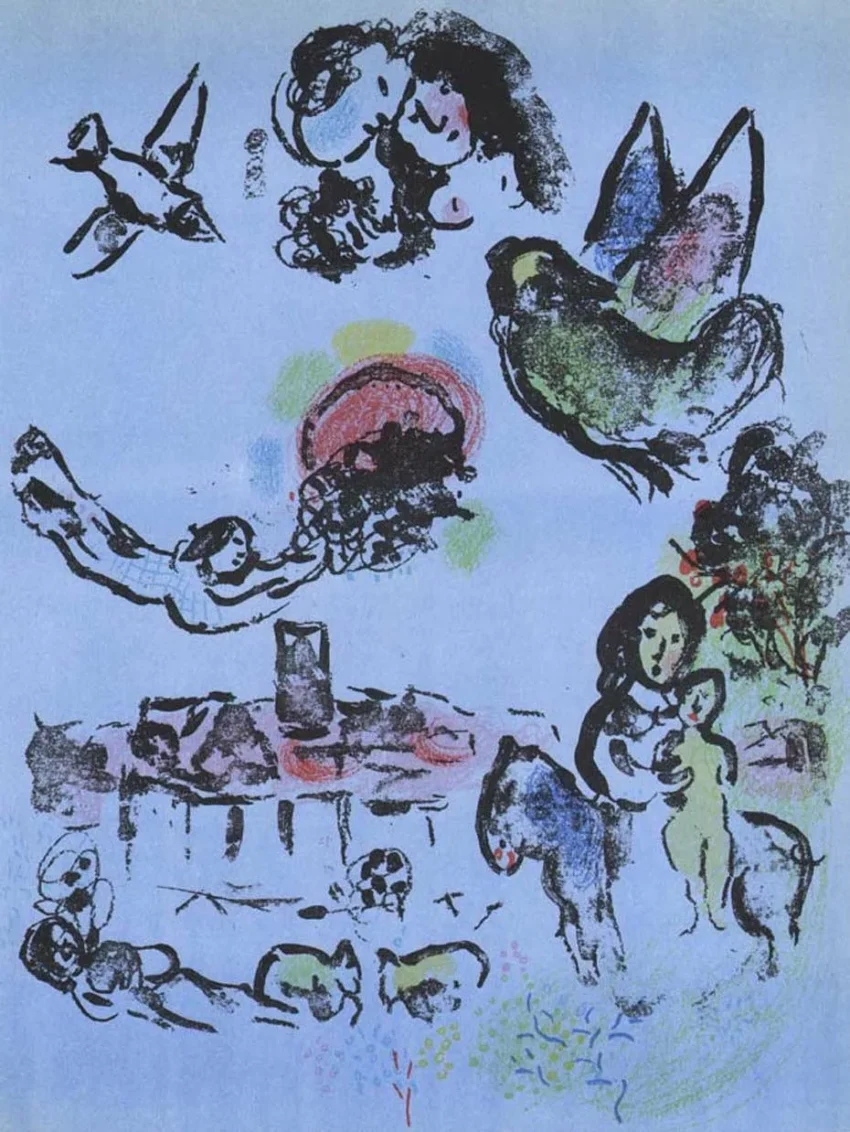 1963 Marc Chagall Original Lithograph Nocturne at Vence