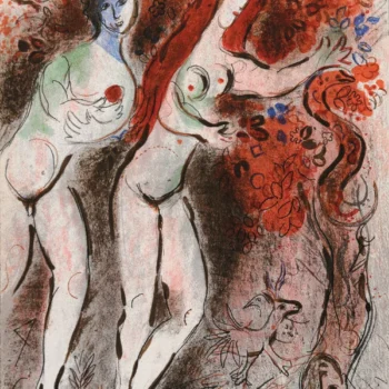 Chagall Lithograph Adam Eve & the forbidden fruit 1960