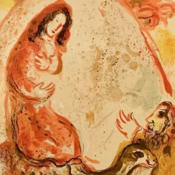 Chagall Lithograph Rachel hides her father's household gods 1960