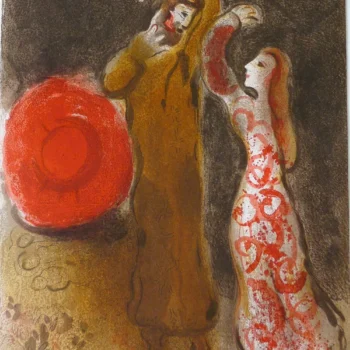 Chagall Lithograph Meeting of Ruth and Boaz 1960