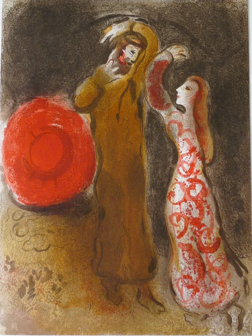 Chagall Lithograph Meeting of Ruth and Boaz 1960