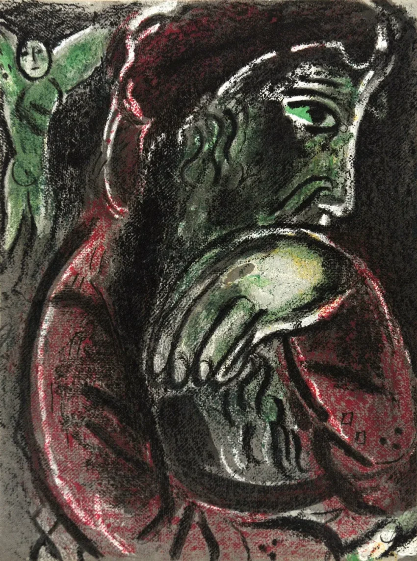 Chagall Lithograph Job in despair bible 1960